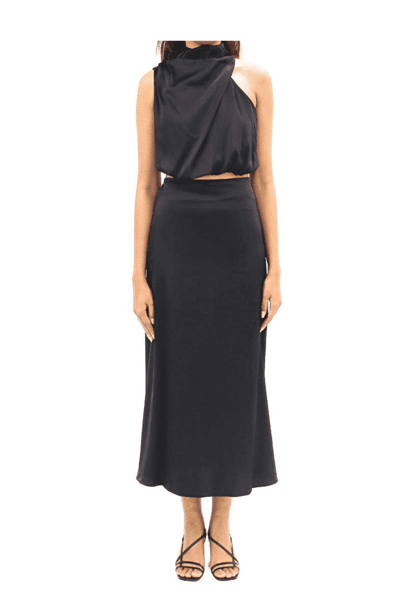 Okka Satin Cocktail Party with Neck Design Coords Dress in Black - Okka ...
