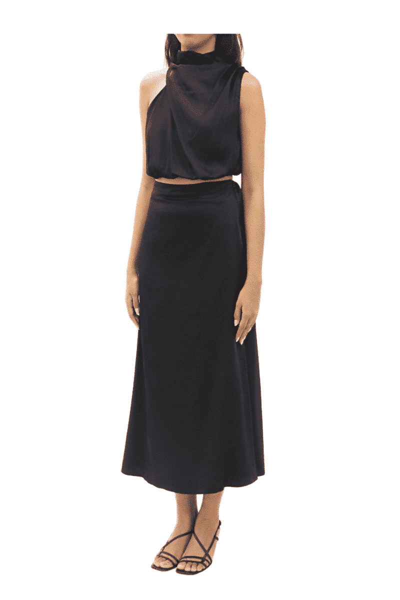 Okka Satin Cocktail Party with Neck Design Coords Dress in Black - Okka ...